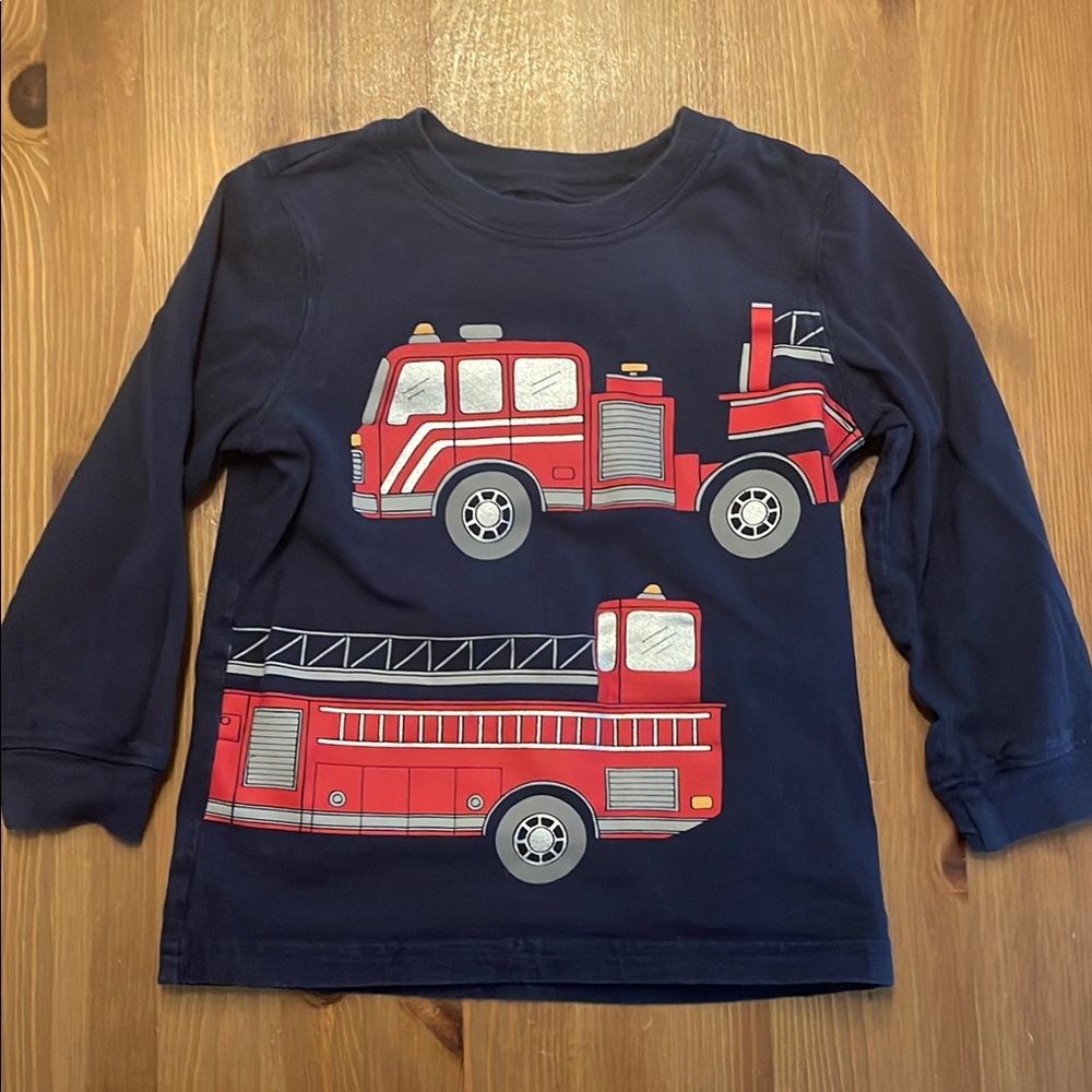 Kids Navy Fire Truck Long Sleeve Shirt